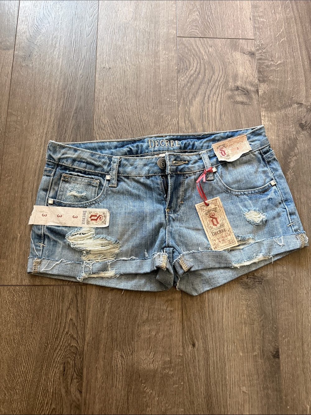 Decree Medium Blue Distressed Denim Jean Shorts